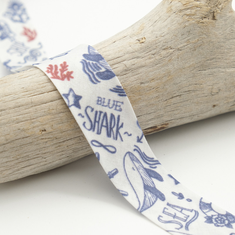25mm Printed Bias Tape with Marine Animal Tattoo Design - Maison Klem